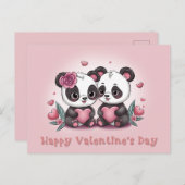 Niedlicher Cartoon Panda Liebhaber Herzens Valenti Postkarte (Vorne/Hinten)