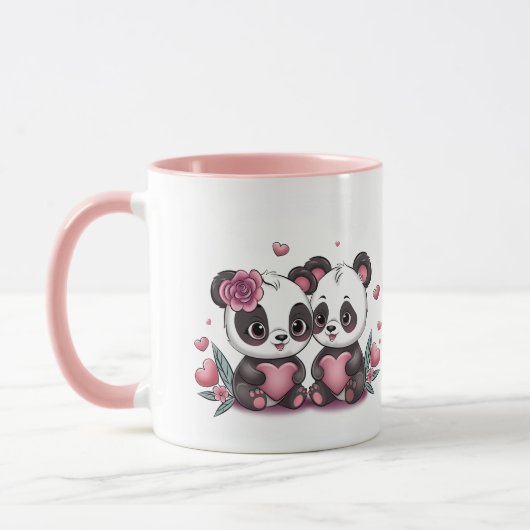 Niedlicher Cartoon Panda Liebhaber Herzens Valenti Tasse (Links)