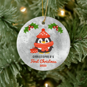 Niedlicher Cartoon Penguin Baby's First Christmas  Keramik Ornament