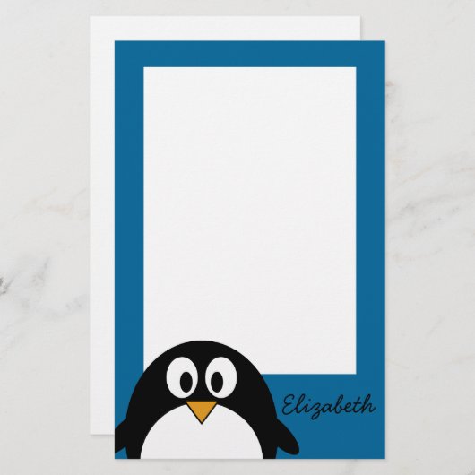 niedlicher Cartoon Penguin-Blauhintergrund Briefpapier (Vorne/Hinten)