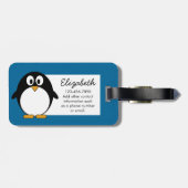 niedlicher Cartoon Penguin-Blauhintergrund Gepäckanhänger (Rückseite horizontal)
