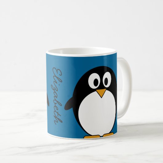 niedlicher Cartoon Penguin-Blauhintergrund Kaffeetasse (VorderseiteRechts)