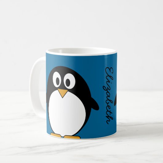 niedlicher Cartoon Penguin-Blauhintergrund Kaffeetasse (Vorderseite Links)
