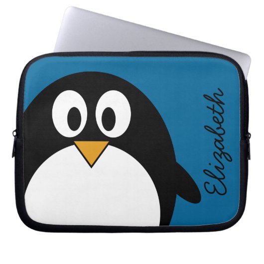niedlicher Cartoon Penguin-Blauhintergrund Laptopschutzhülle (Vorderseite)
