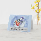 Niedlicher Cartoon Penguin Couple Frohe Weihnachts Karte (Gelbe Blume)