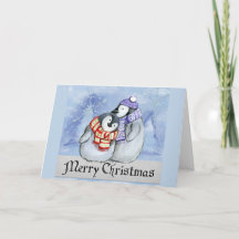 Niedlicher Cartoon Penguin Couple Frohe Weihnachts