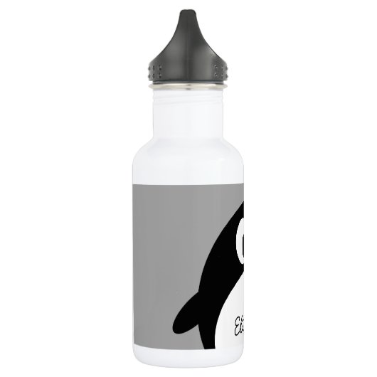 Niedlicher Cartoon Penguin mit grauem Hintergrund Edelstahlflasche (Links)
