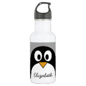 Niedlicher Cartoon Penguin mit grauem Hintergrund Edelstahlflasche (Vorderseite)