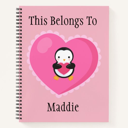 Niedlicher Cartoon Penguin w/Herz Notizbuch (Vorderseite)