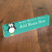 niedlicher Cartoon Penguinsmaragd und -SCHWARZES Namensplakette (Seite)