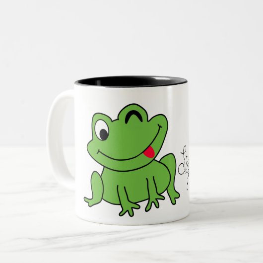 Niedlicher Cartoon Personalisierter Grüner Frosch Zweifarbige Tasse (Vorderseite Links)