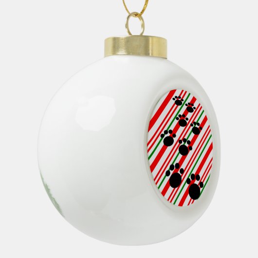 Niedlicher Cartoon Pet Paw Trail Candy Cane Keramik Kugel-Ornament (Links)