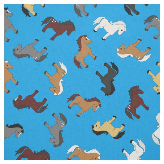 Niedlicher Cartoon Pferde Kinder Blau Stoff (Muster)