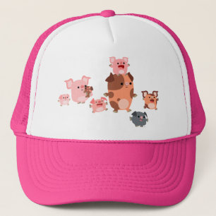 Niedlicher Cartoon Pig Familienhut Truckerkappe