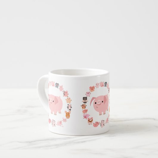 Niedlicher Cartoon Pig Mandala Espresso Tasse (Vorderseite Links)