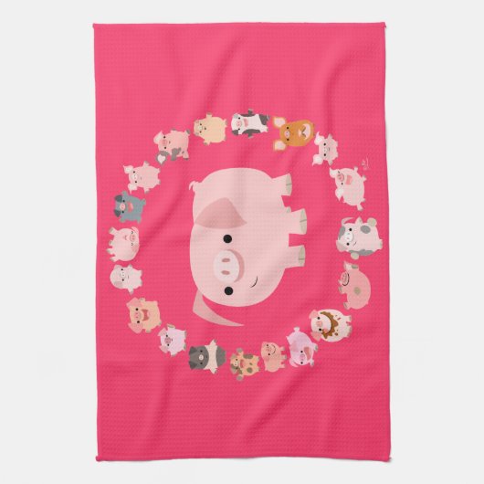 Niedlicher Cartoon Pig Mandala Küchentücher (Vertikal)