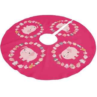 Niedlicher Cartoon Pig Mandala Polyester Weihnachtsbaumdecke