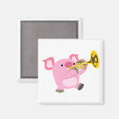Niedlicher Cartoon Pig Playing Trumpet Magnet (Vorderseite/Rückseite)