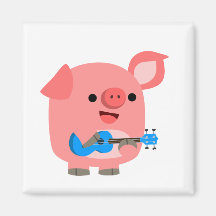 Niedlicher Cartoon Pig Playing Ukulele Magnet