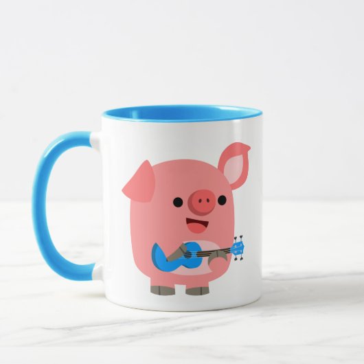 Niedlicher Cartoon Pig Playing Ukulele Tasse (Links)