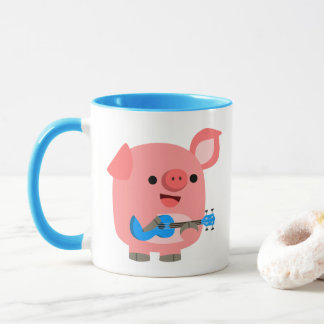 Niedlicher Cartoon Pig Playing Ukulele Tasse