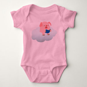 Niedlicher Cartoon Pig Reader auf Cloud Baby Strampler