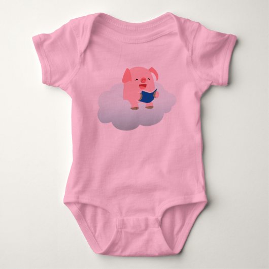 Niedlicher Cartoon Pig Reader auf Cloud Baby Strampler (Vorderseite)