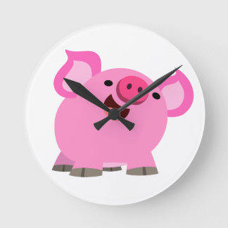 Niedlicher Cartoon Pig Runde Wanduhr