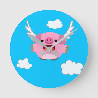 Niedlicher Cartoon Pig Runde Wanduhr