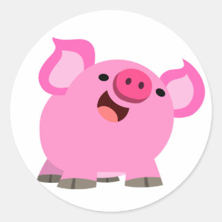 Niedlicher Cartoon Pig Runder Aufkleber