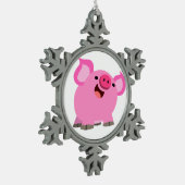 Niedlicher Cartoon Pig Schneeflocken Zinn-Ornament (Links)