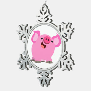 Niedlicher Cartoon Pig Schneeflocken Zinn-Ornament