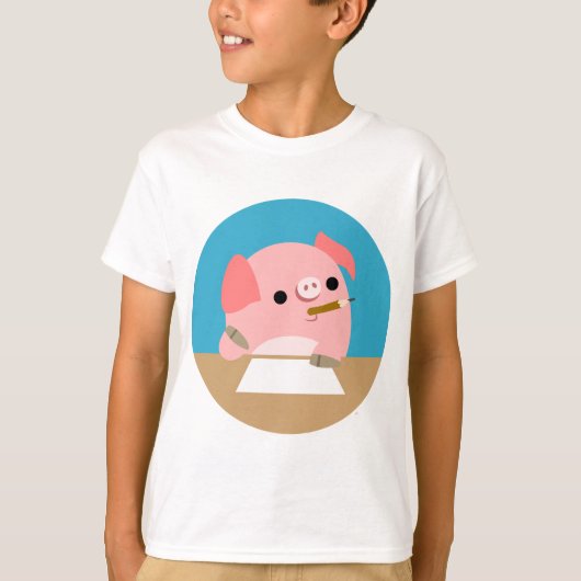 Niedlicher Cartoon Pig "Schriftstellerblock" T - S T-Shirt (Vorderseite)