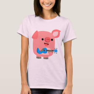Niedlicher Cartoon Pig Ukulele T - Shirt