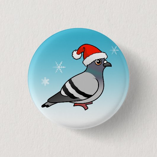 Niedlicher Cartoon Pigeon Santa Button (Vorderseite)