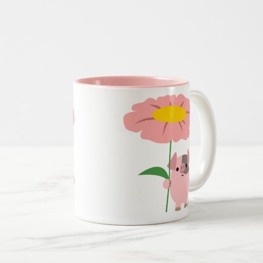 Niedlicher Cartoon Piggy mit Geschenk (pink) Zweifarbige Tasse (VorderseiteRechts)