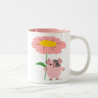 Niedlicher Cartoon Piggy mit Geschenk (pink) Zweifarbige Tasse