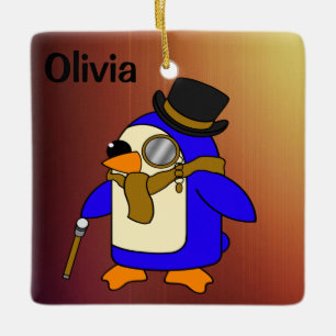 Niedlicher Cartoon Pinguin aus hellbraunem Leder Keramikornament