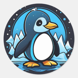 Niedlicher Cartoon Pinguin Cold Runder Aufkleber