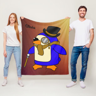 Niedlicher Cartoon Pinguin gegerbt Leder braun Fleecedecke