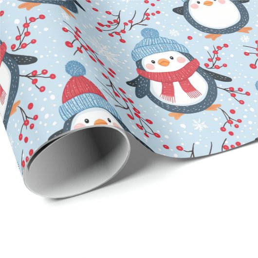 Niedlicher Cartoon Pinguin-Gesichtspattern Geschenkpapier (Rolleneckpunkt)