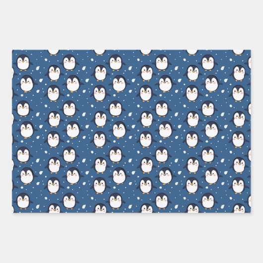 Niedlicher Cartoon Pinguin-Gesichtspattern Geschenkpapier Set (Vorderseite)