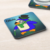 Niedlicher Cartoon Pinguin leicht aquamariner Smar Getränkeuntersetzer (Linke Seite)