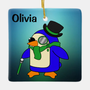 Niedlicher Cartoon Pinguin leicht aquamariner Smar Keramikornament