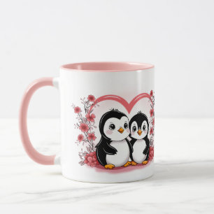 Niedlicher Cartoon Pinguin Liebhaber Herzens Valen Tasse