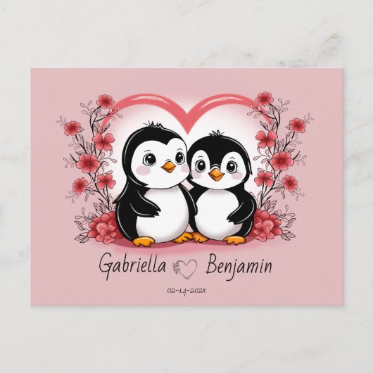 Niedlicher Cartoon Pinguin Liebhaber Herzlich Will Postkarte (Vorderseite)