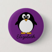 niedlicher Cartoon Pinguin lila Button (Vorderseite)