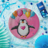 niedlicher Cartoon Pinguin mit Ballons Pappteller (Party)
