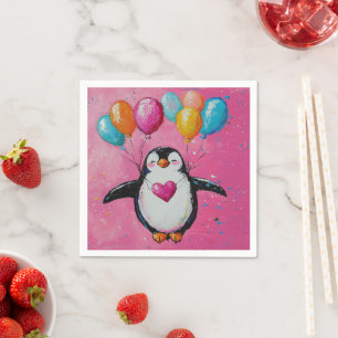 niedlicher Cartoon Pinguin mit Ballons Serviette