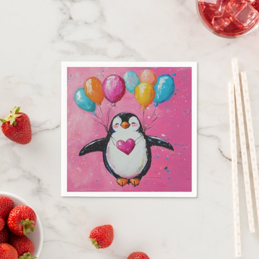 niedlicher Cartoon Pinguin mit Ballons Serviette (Beispiel)